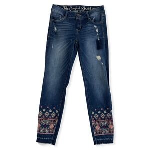 Rewash Elite Comfort Stretch Skinny Denim Blue Jeans Sz 1 Embroidered Stretch